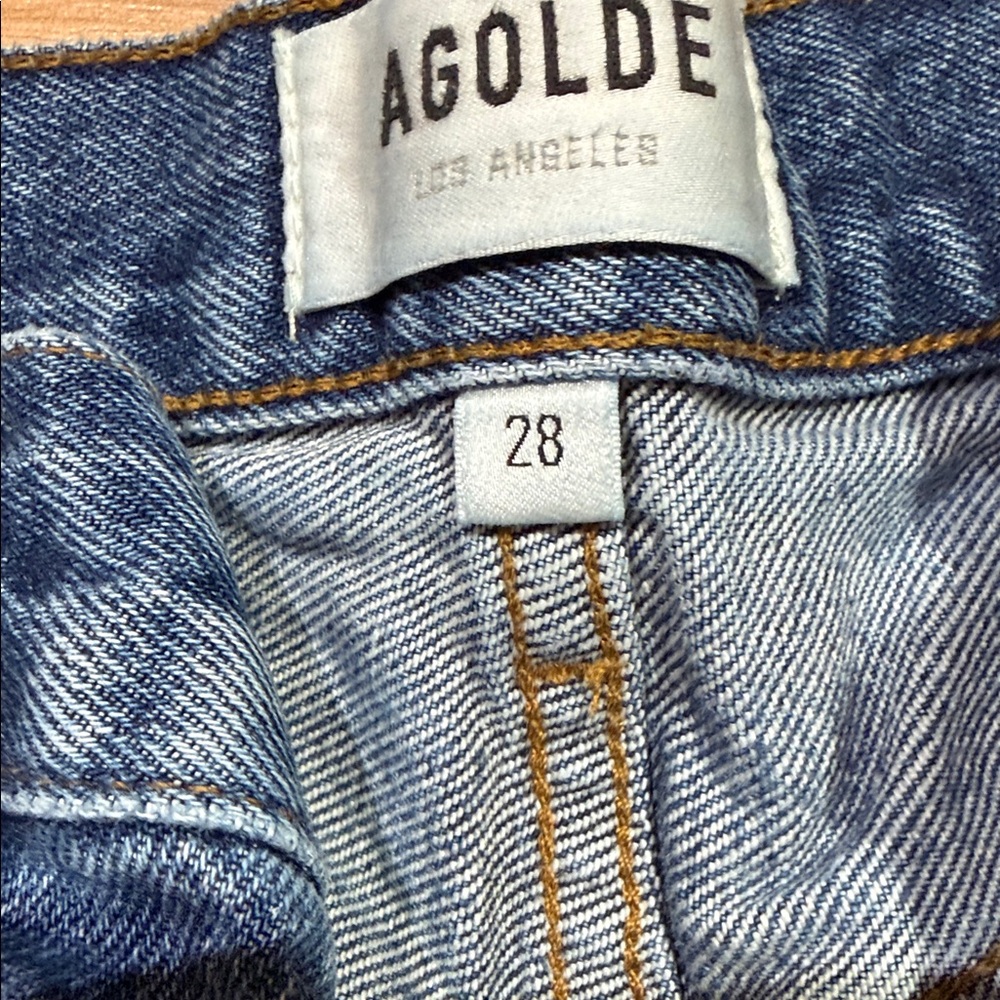 Agolde Distressed Blue Jean Shorts - Picture 3 of 8